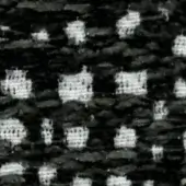 Swan pattern textile, black and white geometric swans on dark woven fabric, grid layout with text “swan > fabric (g) > g 475 21”.